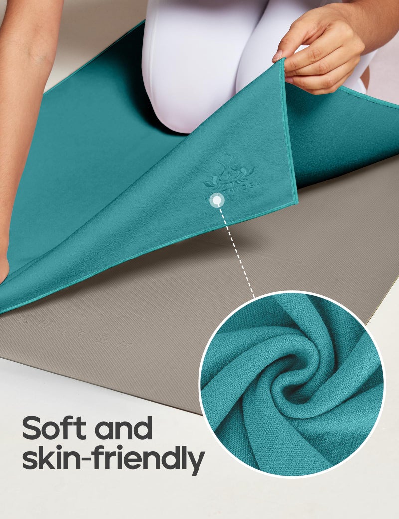 Heathyoga Yoga Mat Towel Non Slip for Hot Yoga Towel with Silicone Grip & Free Spray Bottle, 72"X26" Extra Large Microfiber Yoga Towel for Bikram, Pilates, Fitness (Teal) - Image 4